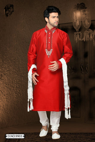 Red Jacquard art silk Kurta