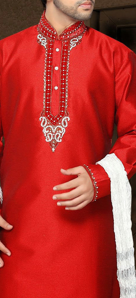 Red Jacquard art silk Kurta