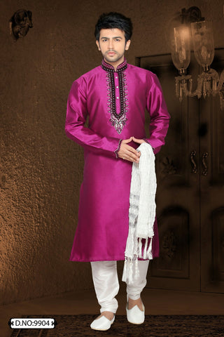 Magenta Jacquard art silk Kurta Pyjama