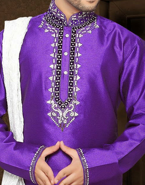 Purple Jacquard art silk Kurta Pyjama