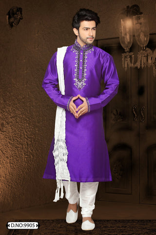 Purple Jacquard art silk Kurta Pyjama
