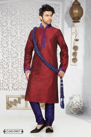 Maroon Art silk Kurta Pyjama