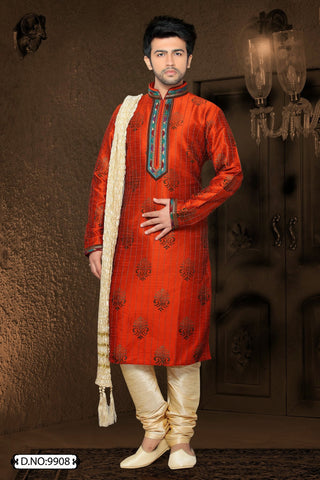 Golden orange Art silk Kurta Pyjama