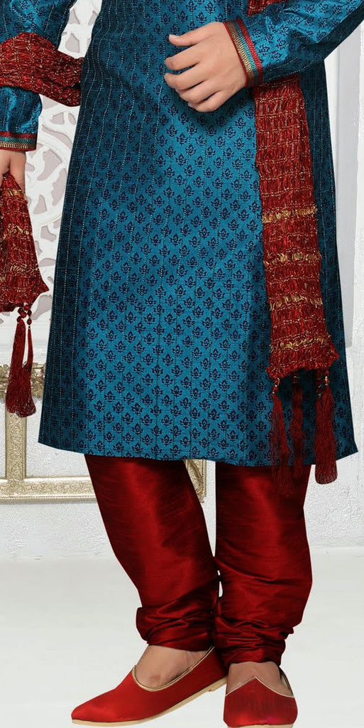 Teal blue Art silk Kurta Pyjama