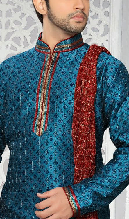 Teal blue Art silk Kurta Pyjama