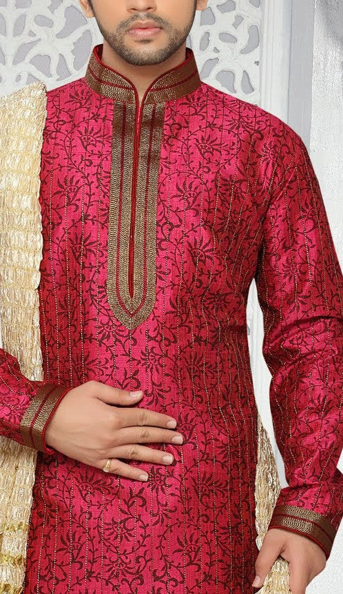 Onion pink Dupion art silk Kurta Pyjama