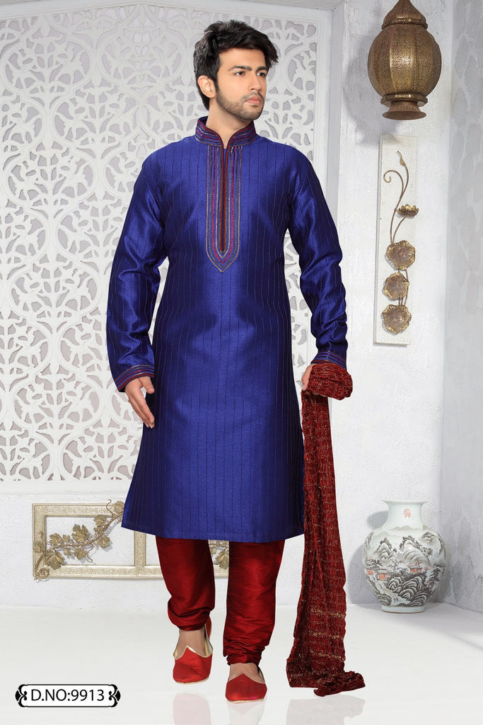 Blue Jacquard art silk Kurta Pyjama