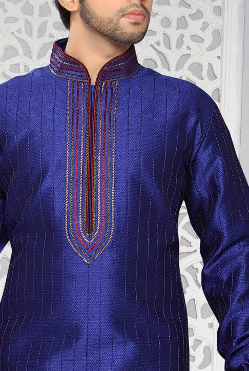 Blue Jacquard art silk Kurta Pyjama