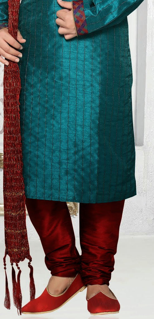 Teal green Art silk Kurta Pyjama