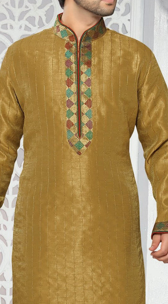 Gold Art silk Kurta Pyjama