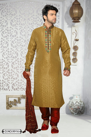 Gold Art silk Kurta Pyjama
