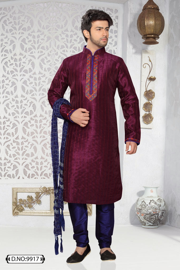 Wine Art silk Kurta Pyjama