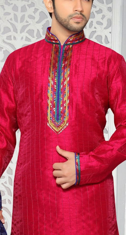 Tomato red Art silk Kurta Pyjama
