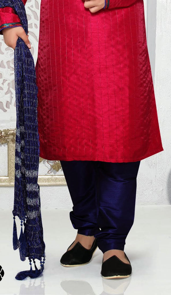 Tomato red Art silk Kurta Pyjama