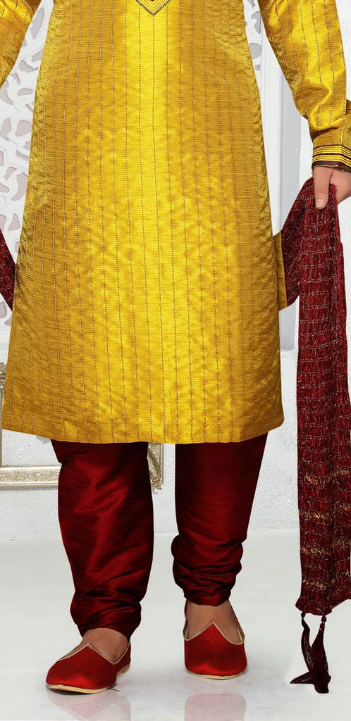 Yellow Art silk Kurta Pyjama