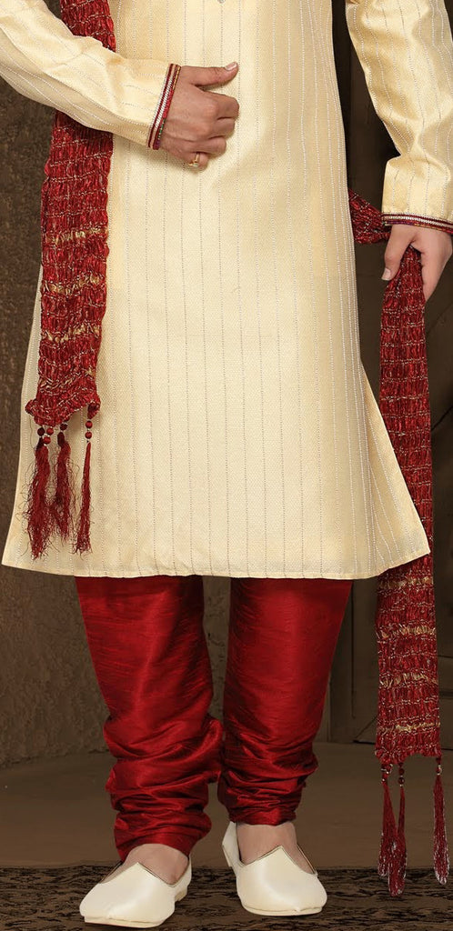 Cream Jacquard art silk Kurta Pyjama