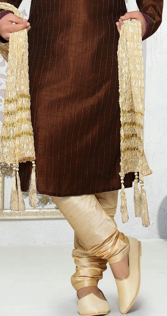 Brown Art silk Kurta Pyjama