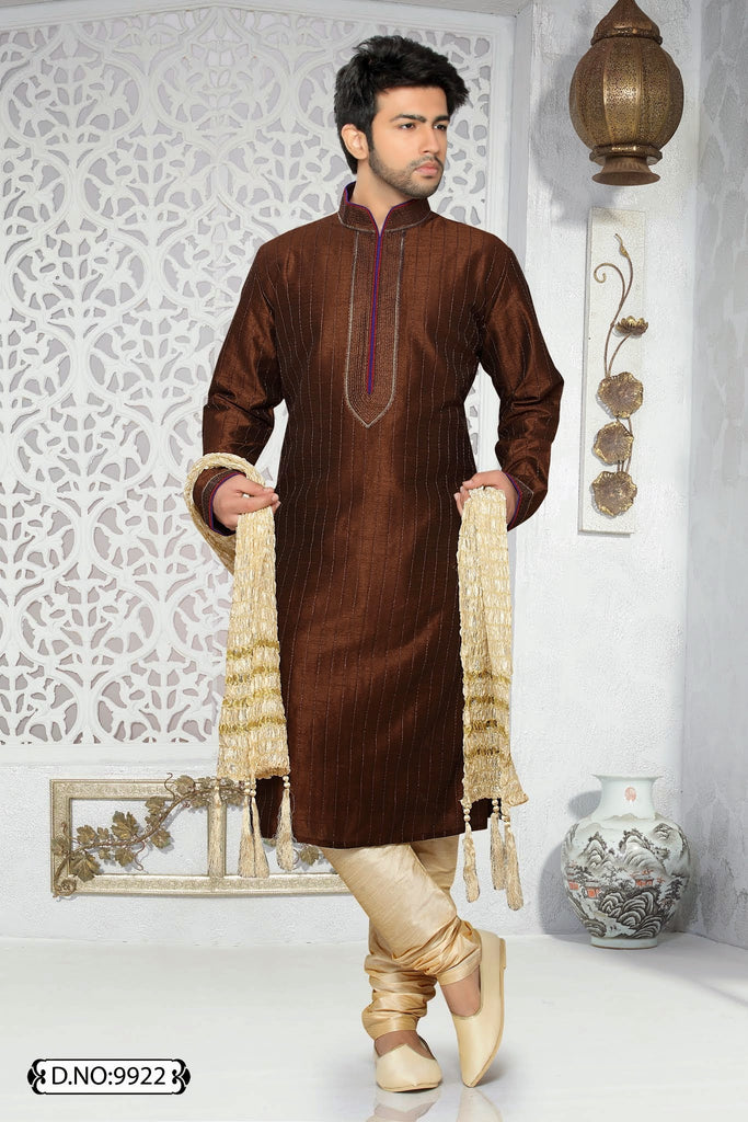 Brown Art silk Kurta Pyjama