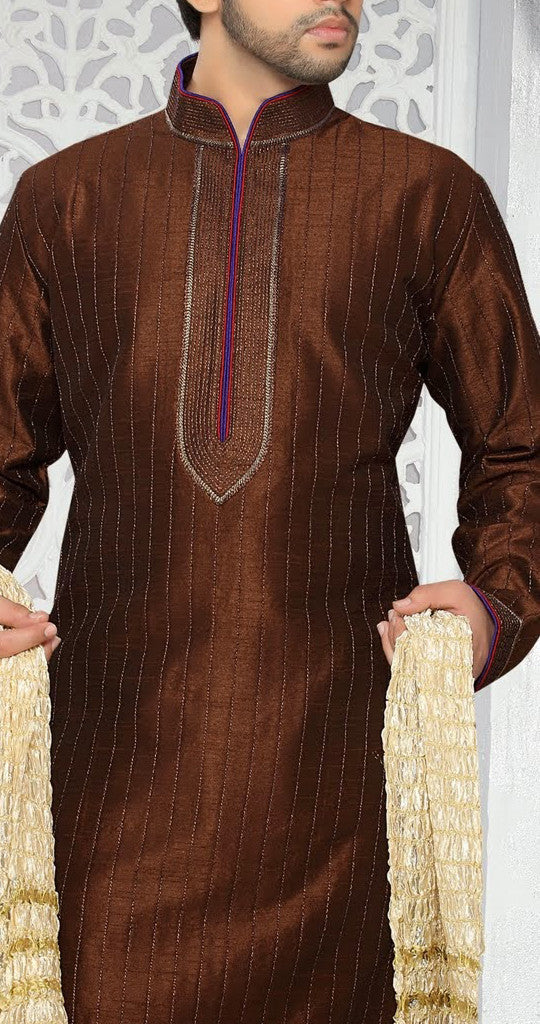 Brown Art silk Kurta Pyjama