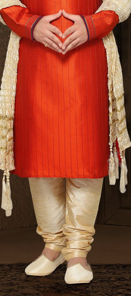 Orange Jacquard art silk Kurta Pyjama