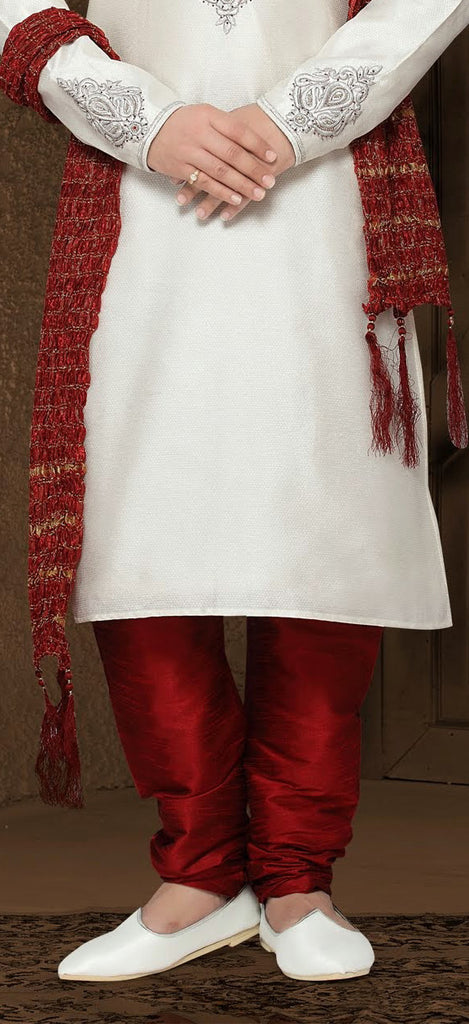 Off white Jacquard art silk Kurta Pyjama