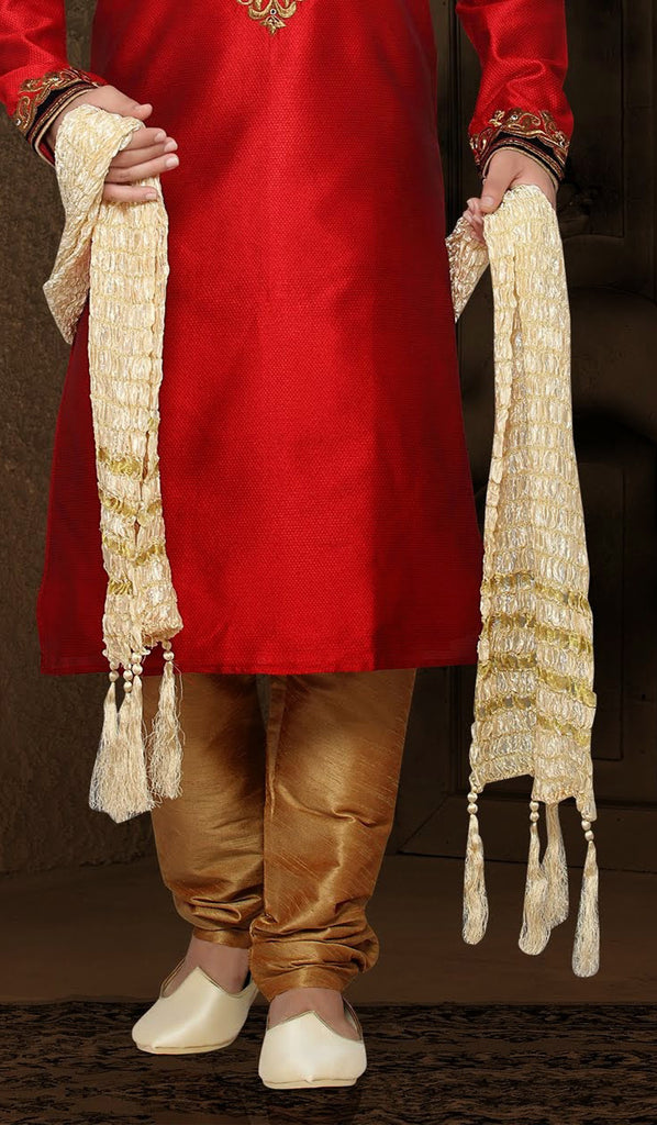 Red Jacquard art silk Kurta Pyjama