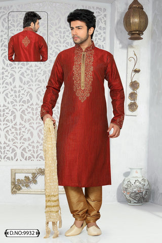 Red art silk Kurta Pyjama