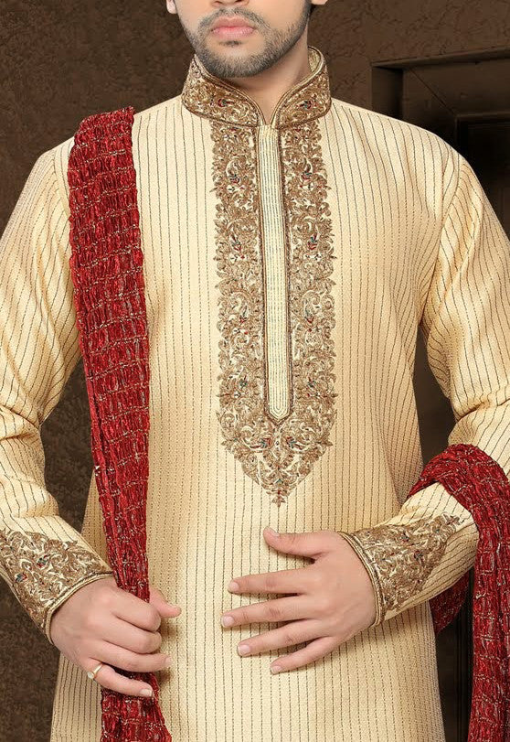 Creem Jacquard art silk Kurta Pyjama