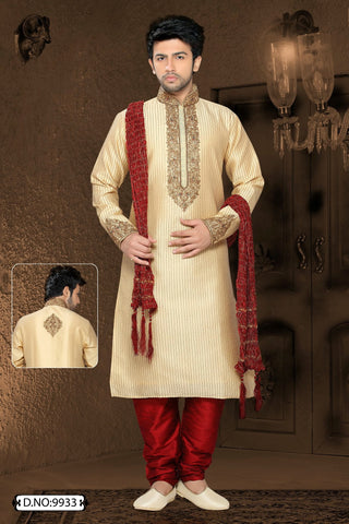 Creem Jacquard art silk Kurta Pyjama