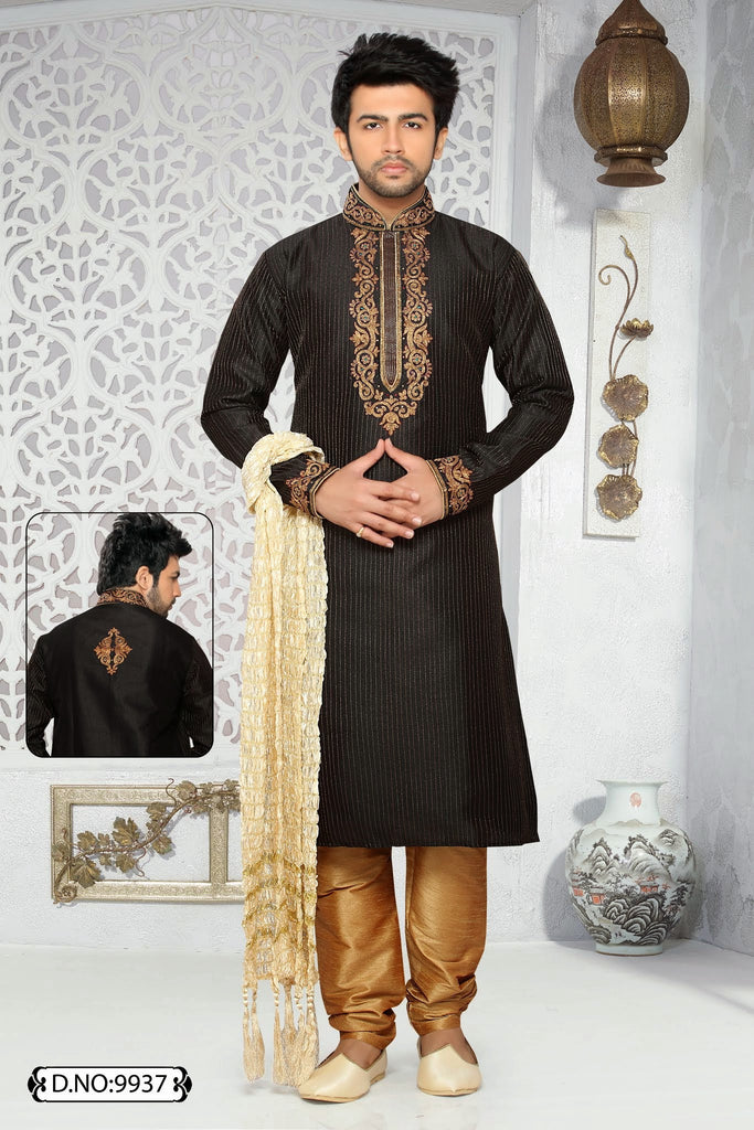 Black Jacquard art silk Kurta Pyjama