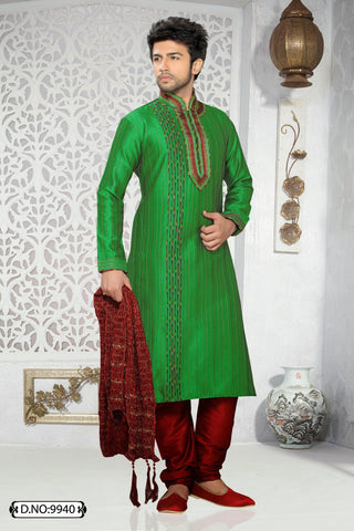 Green Banarasi Jacquard artsilk Kurta Pyjama