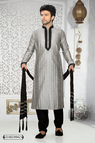 Grey Art silk Kurta Pyjama