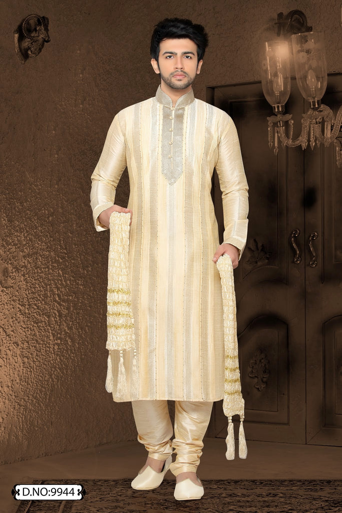 Fawn Dupion art silk Embroidery Kurta Pyjama