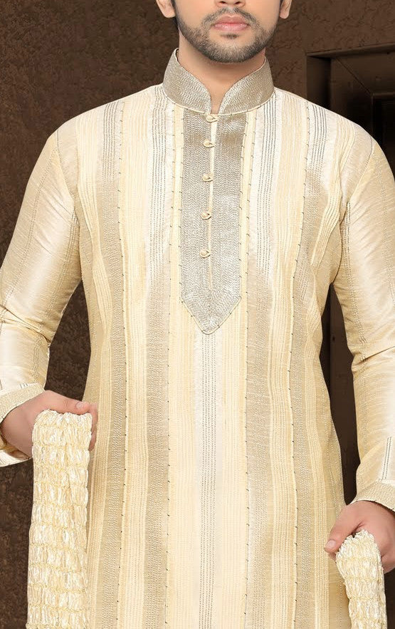 Fawn Dupion art silk Embroidery Kurta Pyjama