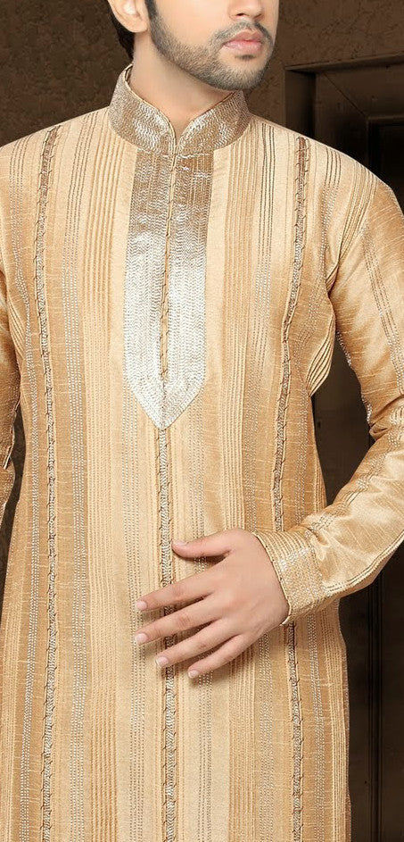 Fawn Dupion art silk With Embroidery Kurta Pyjama