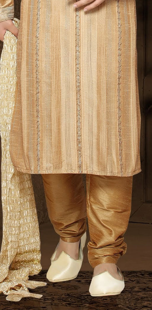 Fawn Dupion art silk With Embroidery Kurta Pyjama