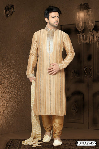Fawn Dupion art silk With Embroidery Kurta Pyjama