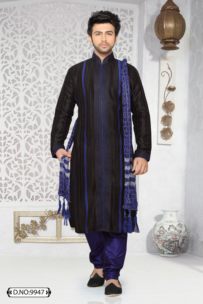 Black Dupion art silk Kurta Pyjama