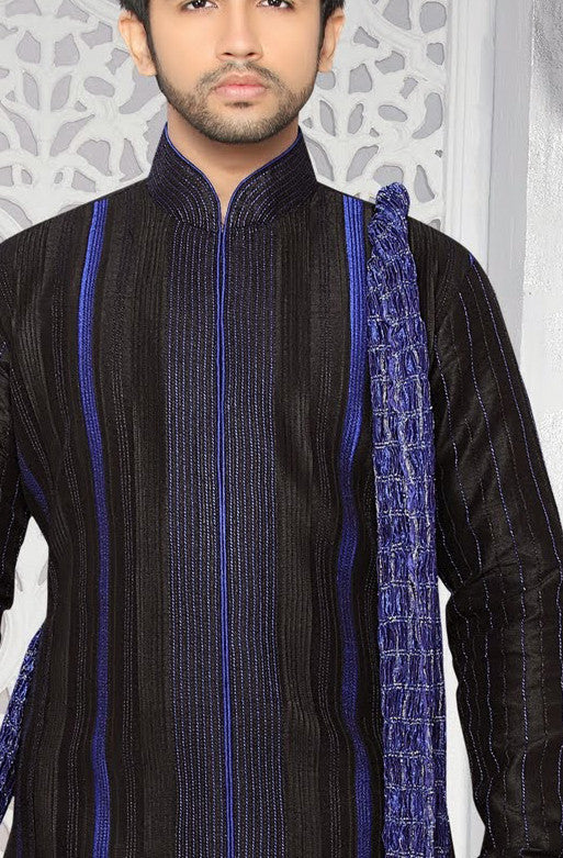 Black Dupion art silk Kurta Pyjama