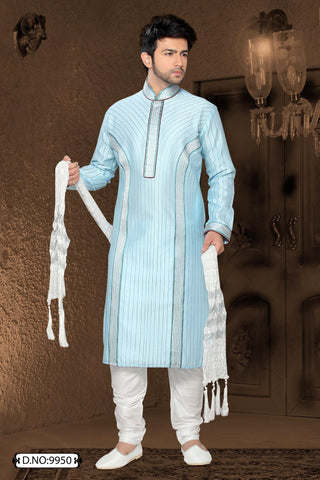 Light blue Jacquard art silk Kurta Pyjama
