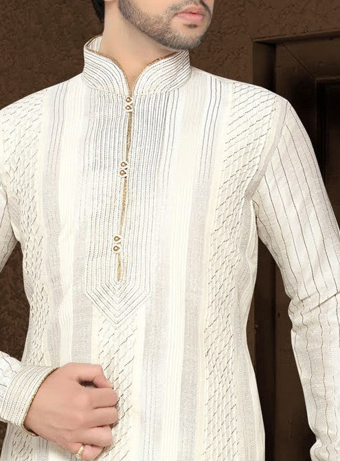 Cream Dupion art silk Kurta Pyjama