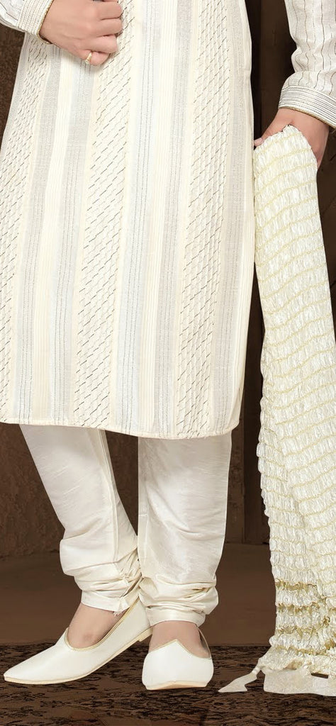 Cream Dupion art silk Kurta Pyjama