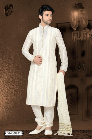 Cream Dupion art silk Kurta Pyjama