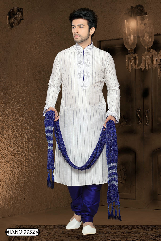 Off white Dupion art silk Kurta Pyjama
