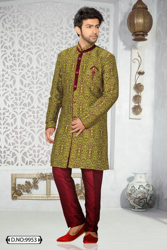 Yellow jq. Art silk Indo western KURTA Pyjama