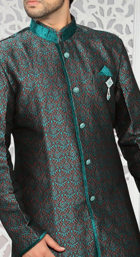 brown And teal green Art silk Indo western KURTA Pyjama