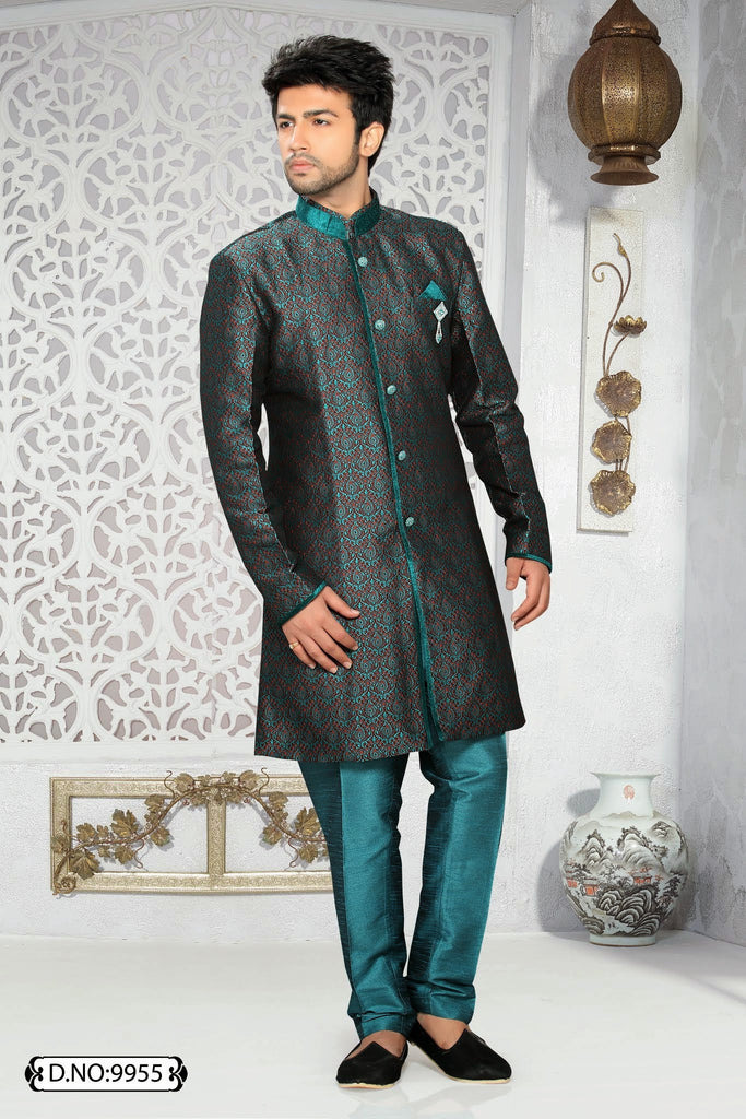brown And teal green Art silk Indo western KURTA Pyjama