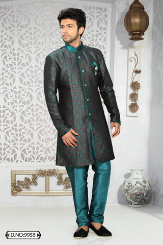 brown And teal green Art silk Indo western KURTA Pyjama