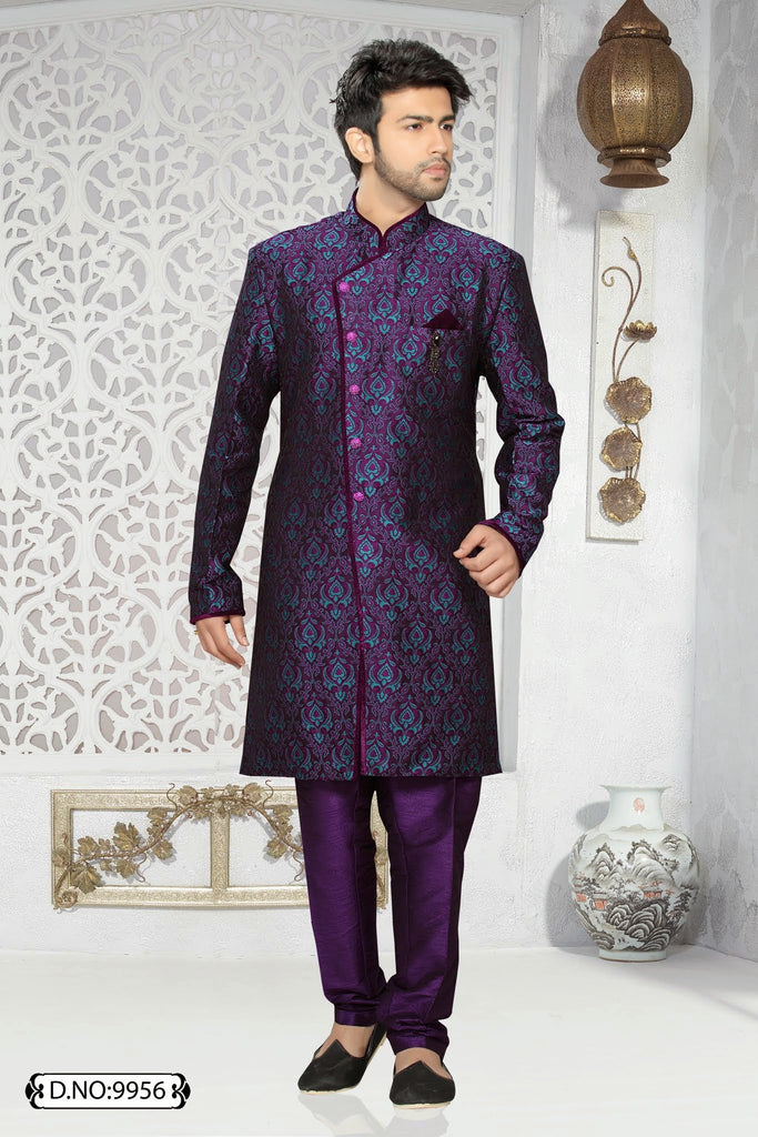 purple/aqua blue jq. Art silk Indo western KURTA Pyjama