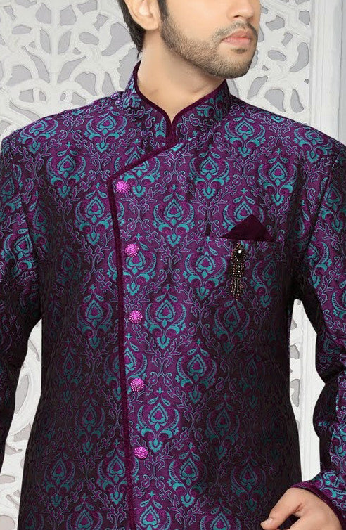 purple/aqua blue jq. Art silk Indo western KURTA Pyjama